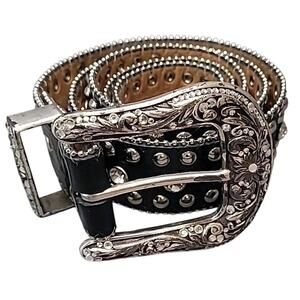 VTG Nocona Rhinestone Studded Belt Size L Western Glam Alt Cowgirl Festival Y2K